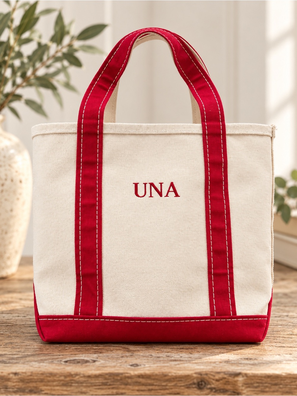 L.L.Bean Boat and Tote Small Red Trim UNA Monogram Made in USA